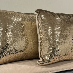Two Gold Sequin Pier 1 Decorative Pillows.